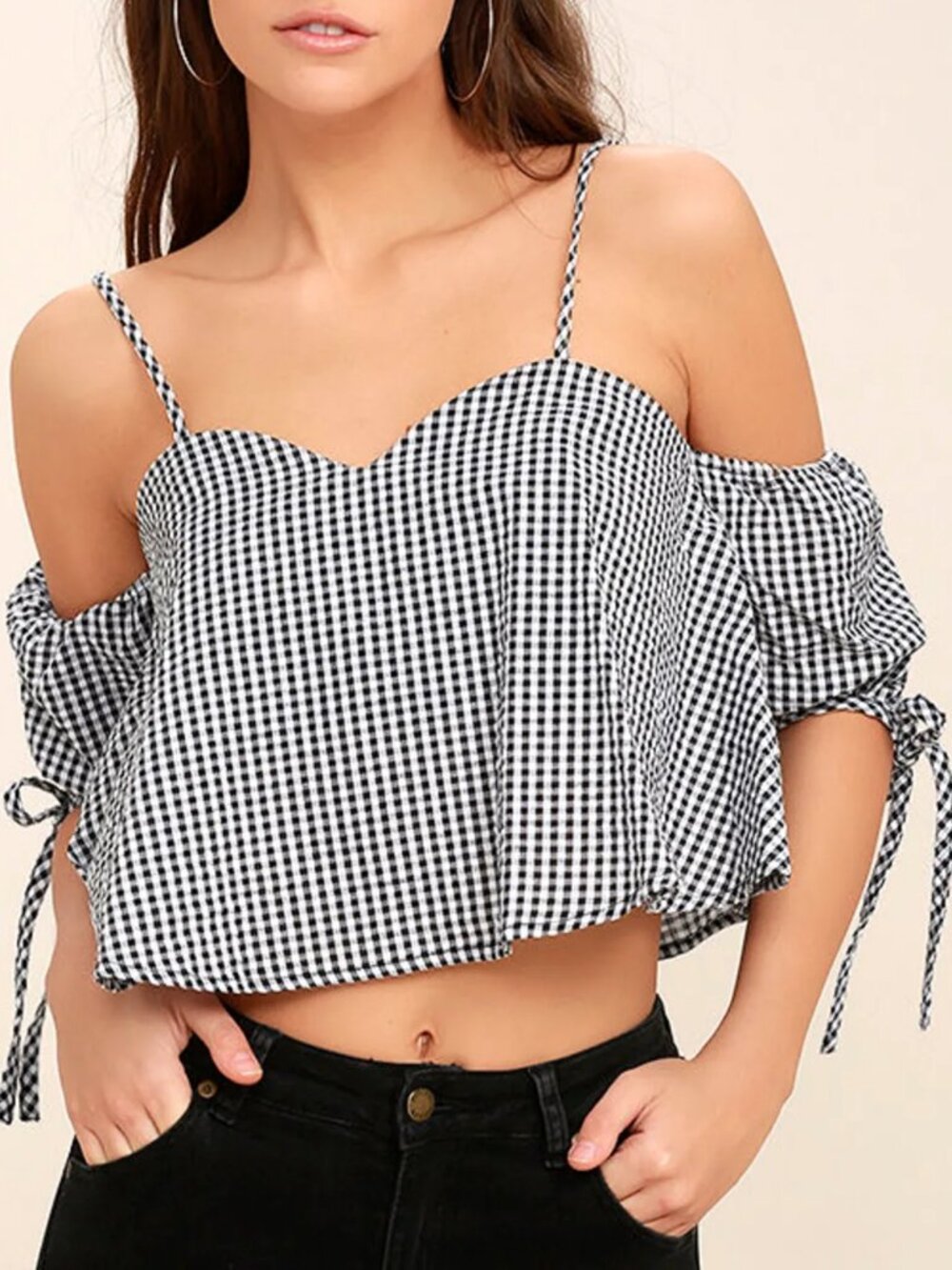 Lulus Black & White Gingham Crop Top